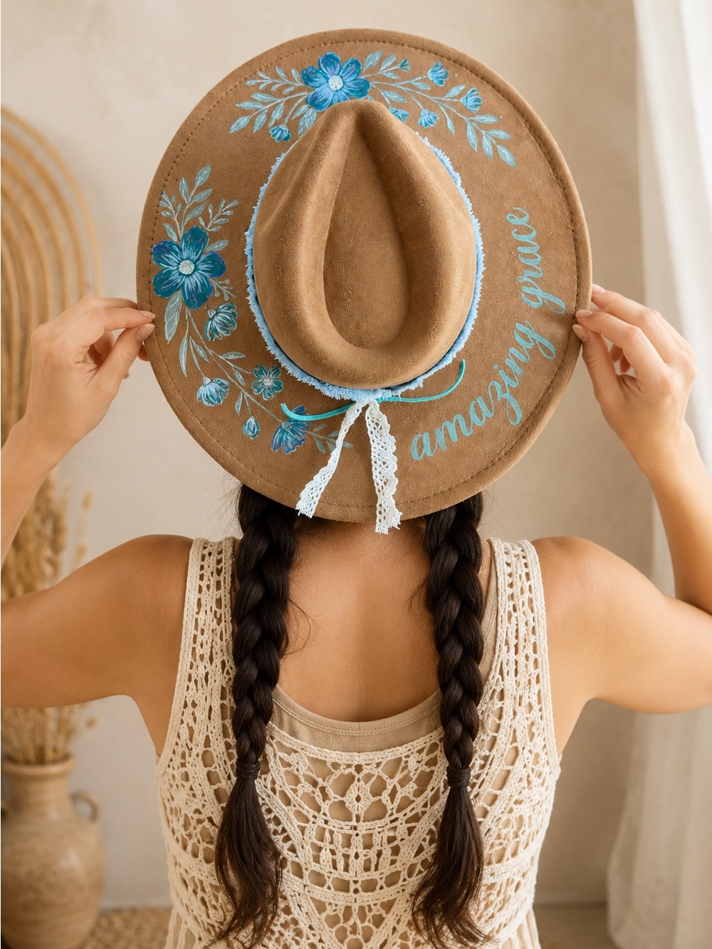Amazing Grace Hand Painted Floral Rancher Hat Granny D Original #7